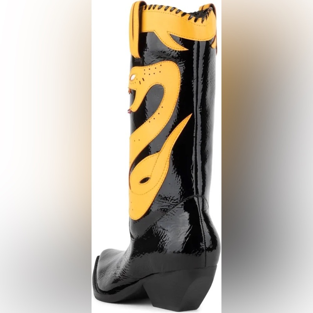 Jeffrey Campbell Killer Cobra Black and Yellow Heeled Cowboy Boots - Picture 3 of 4